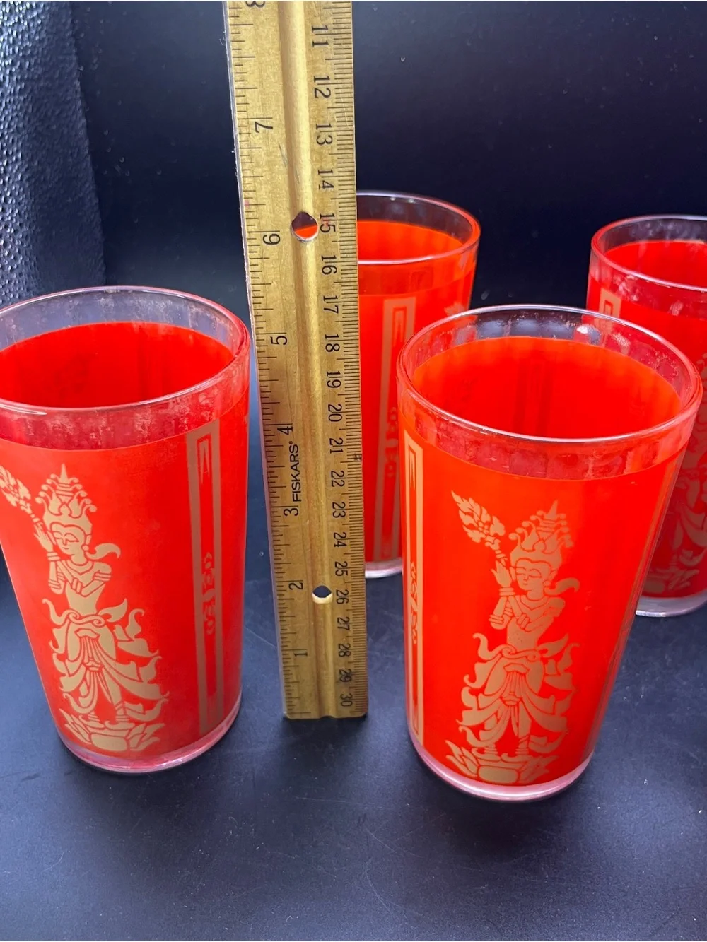 5 Vintage 1960s MCM Culver MANDALAY Red Siam Thai Goddess Glasses Tumblers